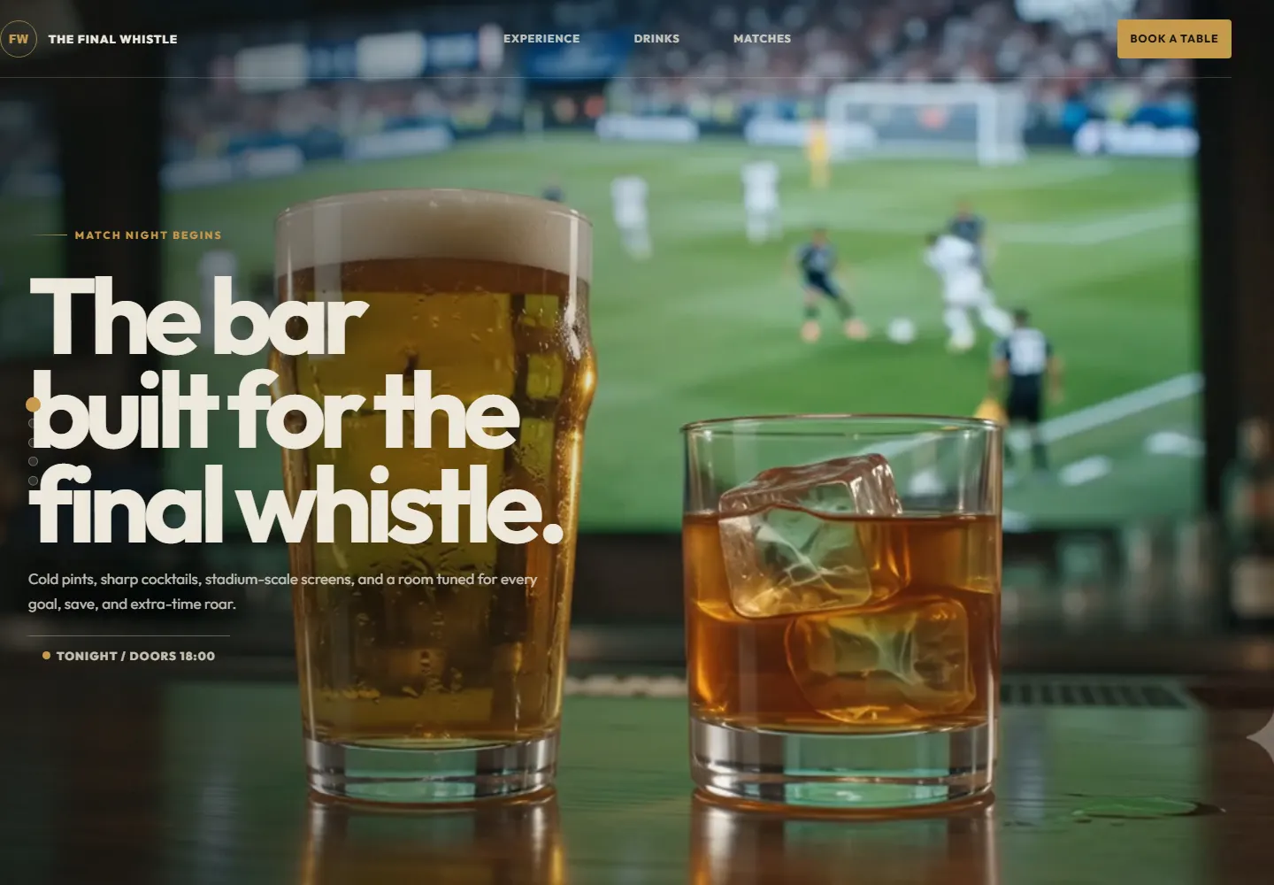 Sports bar demo landing page preview