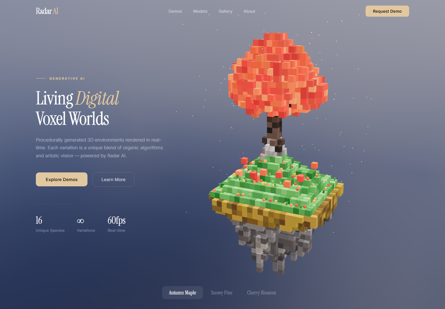 Voxel morph tree demo landing page preview