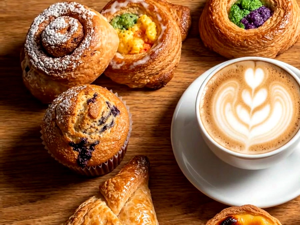 Wooden table with pastry crumbs