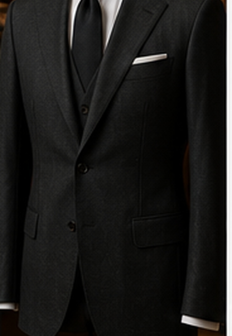 Charcoal bespoke suit on mannequin in a luxury menswear interior