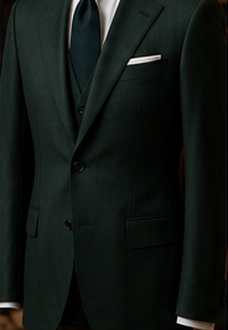 Forest green bespoke suit on mannequin in a premium menswear shop