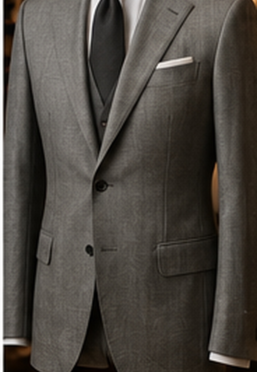 Light grey bespoke suit on mannequin in a luxury tailoring boutique