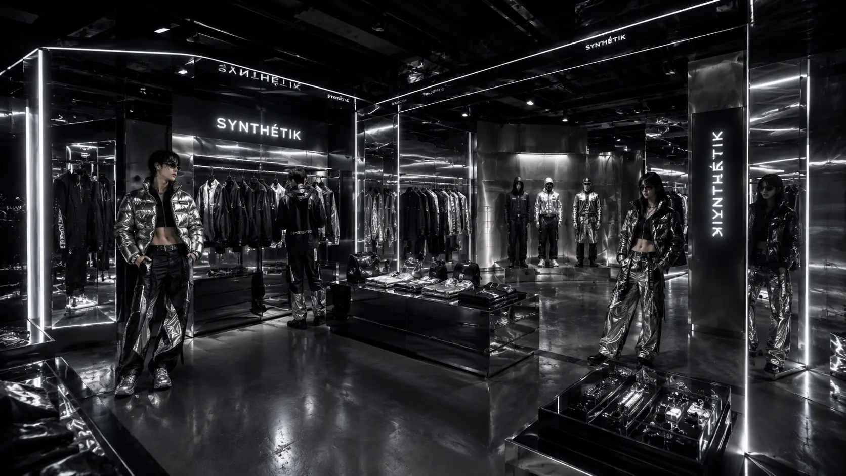 Futuristic chrome SYNTHÉTIK showroom